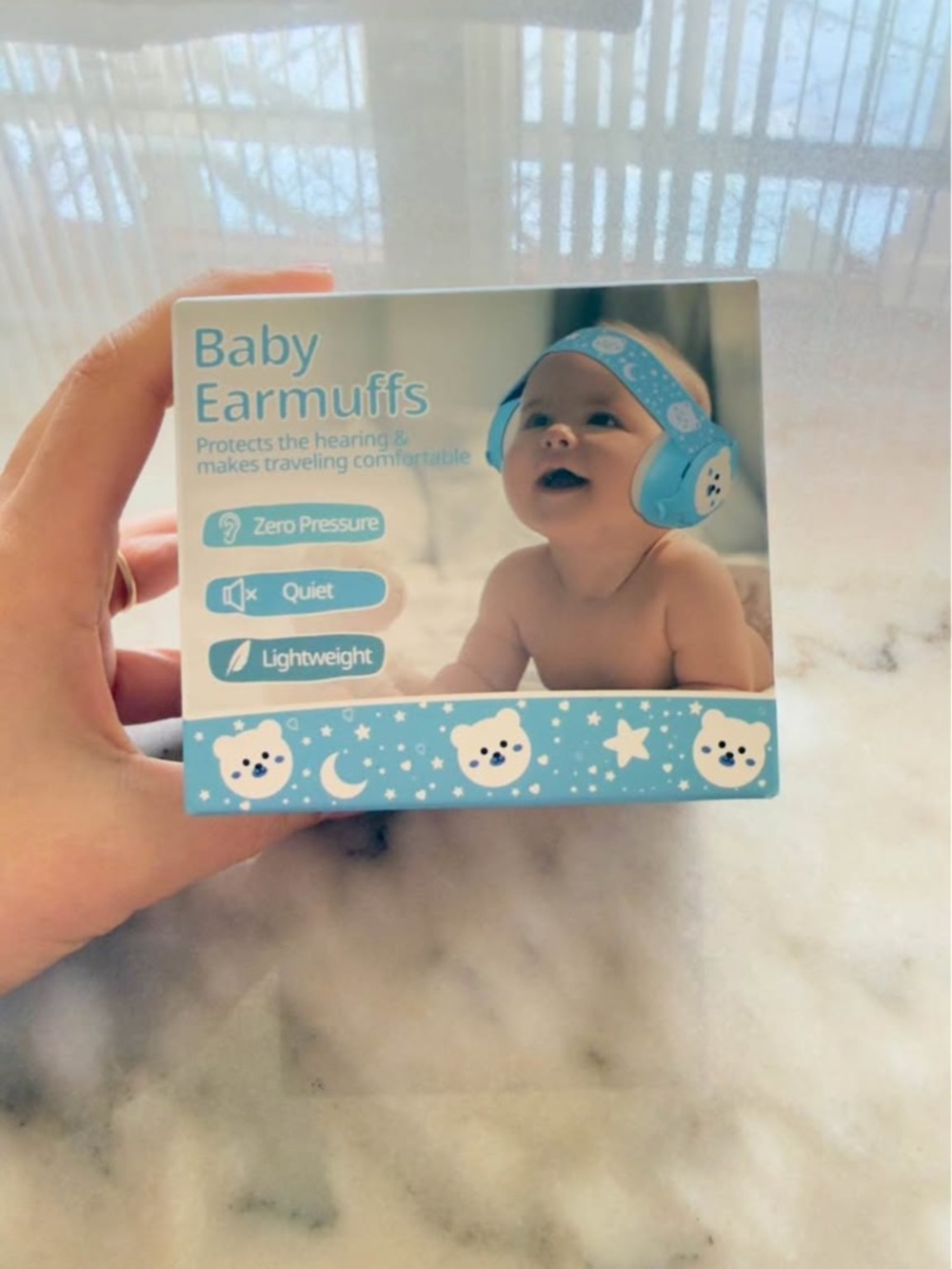 Baby Earmuffs - Blue Cute Bear Design
